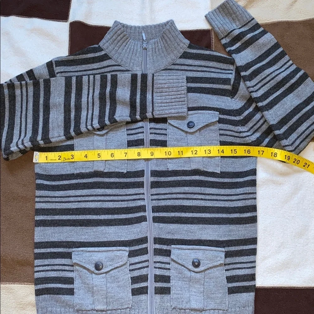 Boys Striped Zip-Up Sweater - Gray